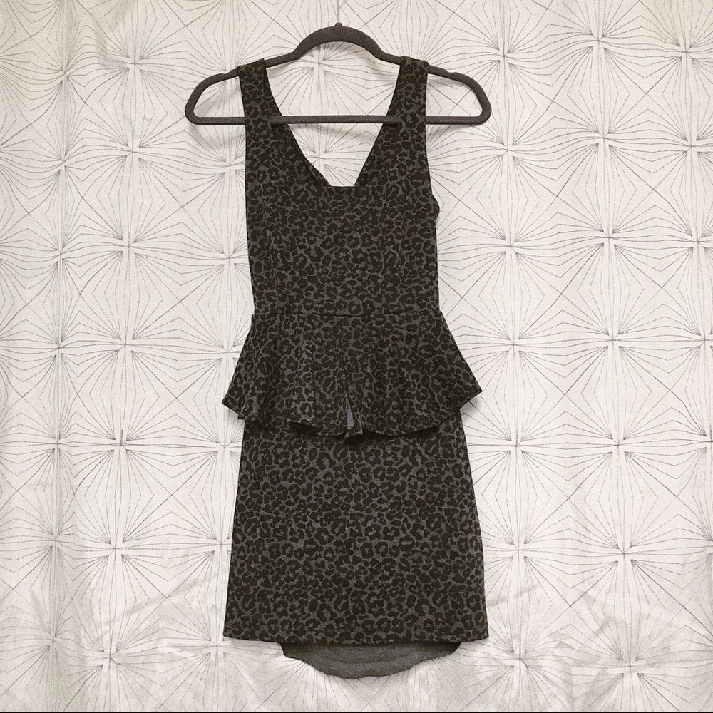 LF Store Gray Cheetah Peplum Dress